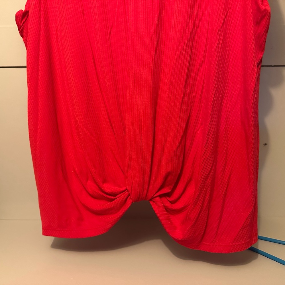 Time and Tru HOT PINK Relaxed Tie Front Short Sleeve T-Shirt - Picture 2 of 5